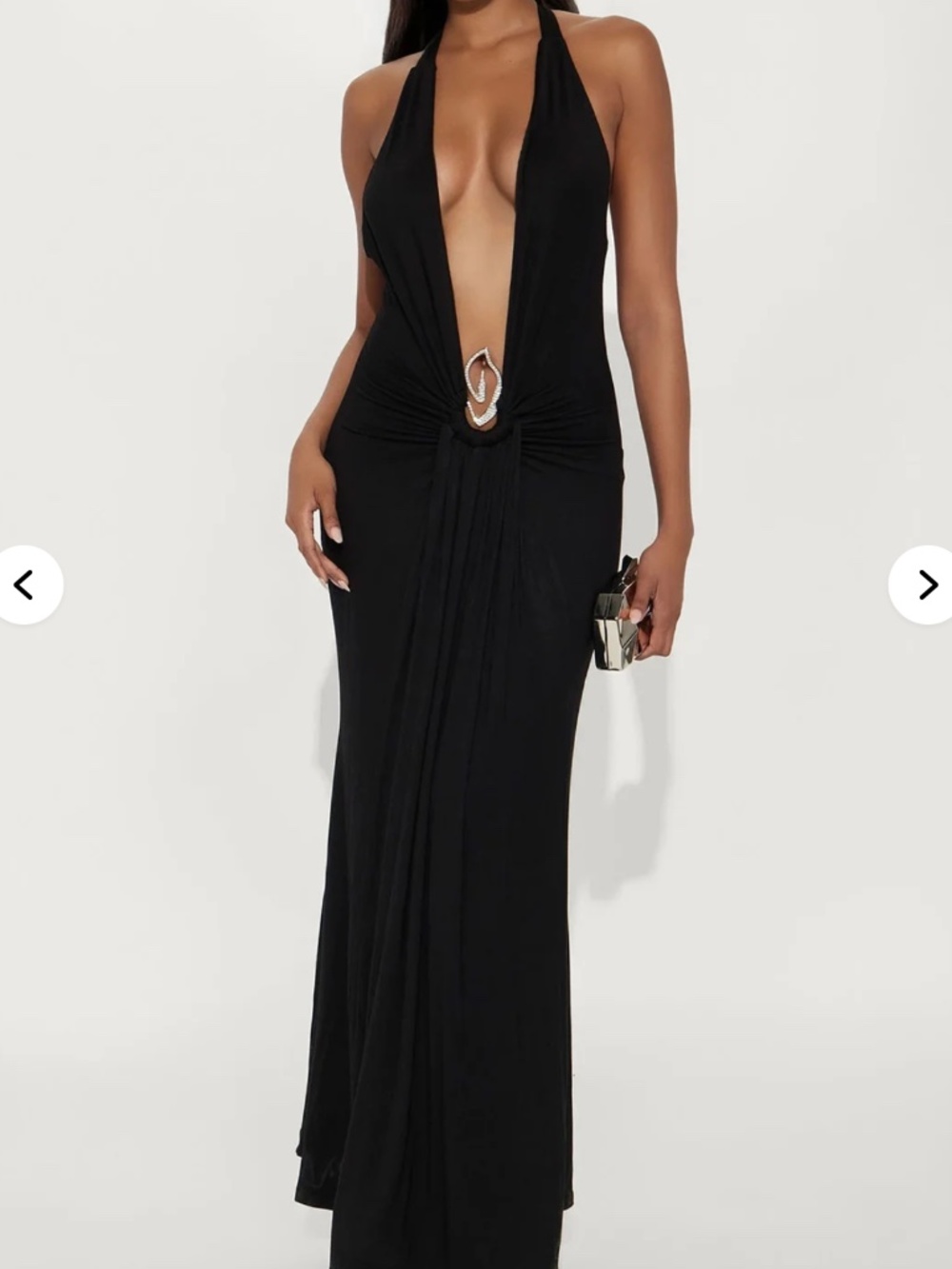 FashionNova Black Deep V Halter Maxi Dress w/Front Detail